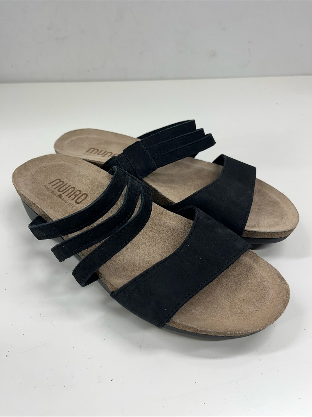 Munro Black Strappy Slide Sandals